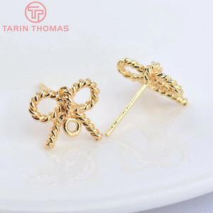 6PCS 13x10MM 24K Plated Bow-Knot Stud Earrings DIY Jewelry Findings