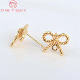 6PCS 13x10MM 24K Plated Bow-Knot Stud Earrings DIY Jewelry Findings