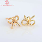 6PCS 13x10MM 24K Plated Bow-Knot Stud Earrings DIY Jewelry Findings