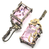 Neo-Gothic Pink Kunzite Earrings 925 Sterling Silver