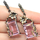 Neo-Gothic Pink Kunzite Earrings 925 Sterling Silver
