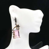 Neo-Gothic Pink Kunzite Earrings 925 Sterling Silver