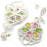 Long Big Tourmaline Peridot Citrine CZ Women Wedding Silver Earrings