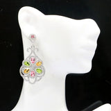Long Big Tourmaline Peridot Citrine CZ Women Wedding Silver Earrings