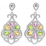 Long Big Tourmaline Peridot Citrine CZ Women Wedding Silver Earrings