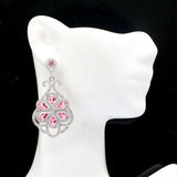 Romantic Pink Tourmaline CZ Wedding Silver Dangle Earrings