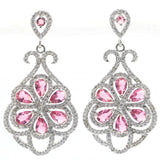 Romantic Pink Tourmaline CZ Wedding Silver Dangle Earrings