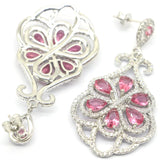 Romantic Pink Tourmaline CZ Wedding Silver Dangle Earrings