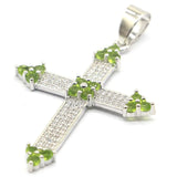 Classic Long Cross Pendant Peridot Pink Kunzite CZ 925 Silver