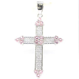Classic Long Cross Pendant Peridot Pink Kunzite CZ 925 Silver