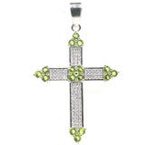 Classic Long Cross Pendant Peridot Pink Kunzite CZ 925 Silver