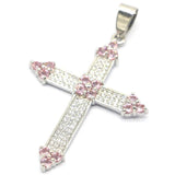 Classic Long Cross Pendant Peridot Pink Kunzite CZ 925 Silver