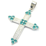 Classic Long Cross Aquamarine Pink Kunzite CZ Pendant