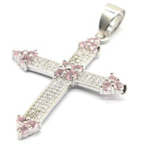 Classic Long Cross Aquamarine Pink Kunzite CZ Pendant
