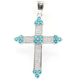 Classic Long Cross Aquamarine Pink Kunzite CZ Pendant