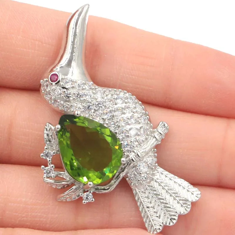 Songbird Peridot Tourmaline CZ Silver Pendant