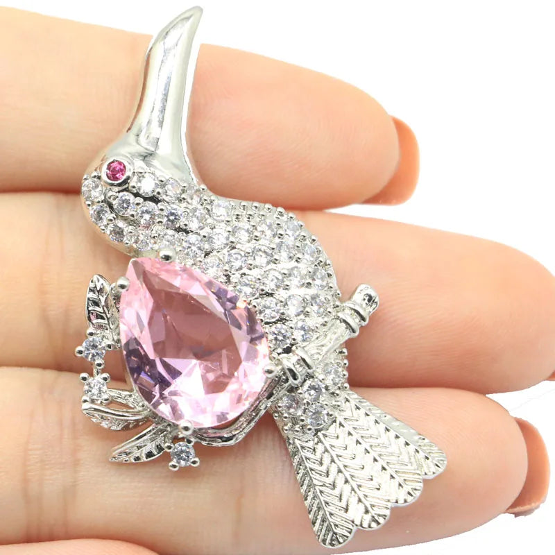 Songbird Shape Pink Kunzite CZ Women Engagement Silver Pendant