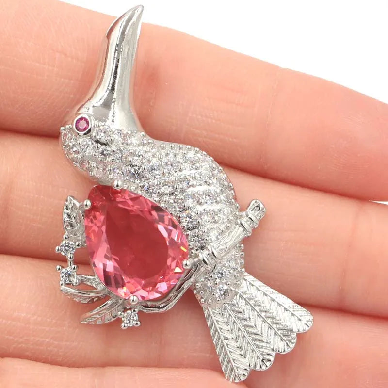 Gorgeous Songbird Pink Morganite Aquamarine CZ Pendant
