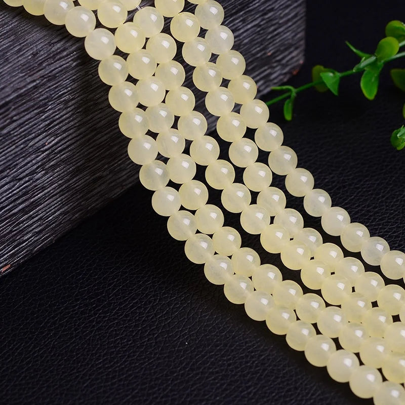 4A Natural Light Yellow Chalcedony Loose Bead Stone Crystal DIY