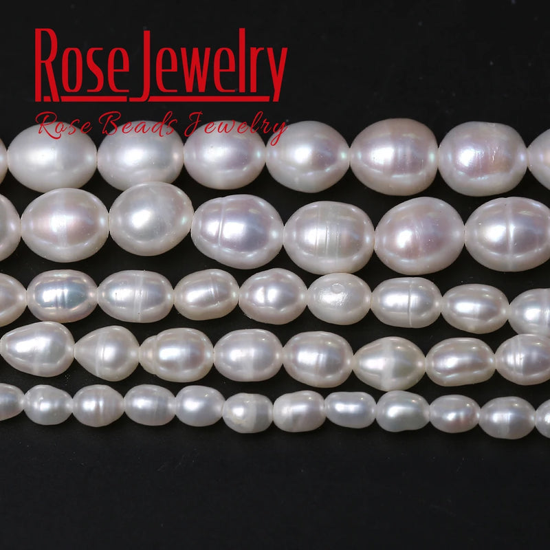 8mm Freshwater Cultured Rice Shape Pearls 14'' Strand