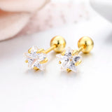 5 Star CZ Stone Screw Back Stud Earrings for Kids Girls