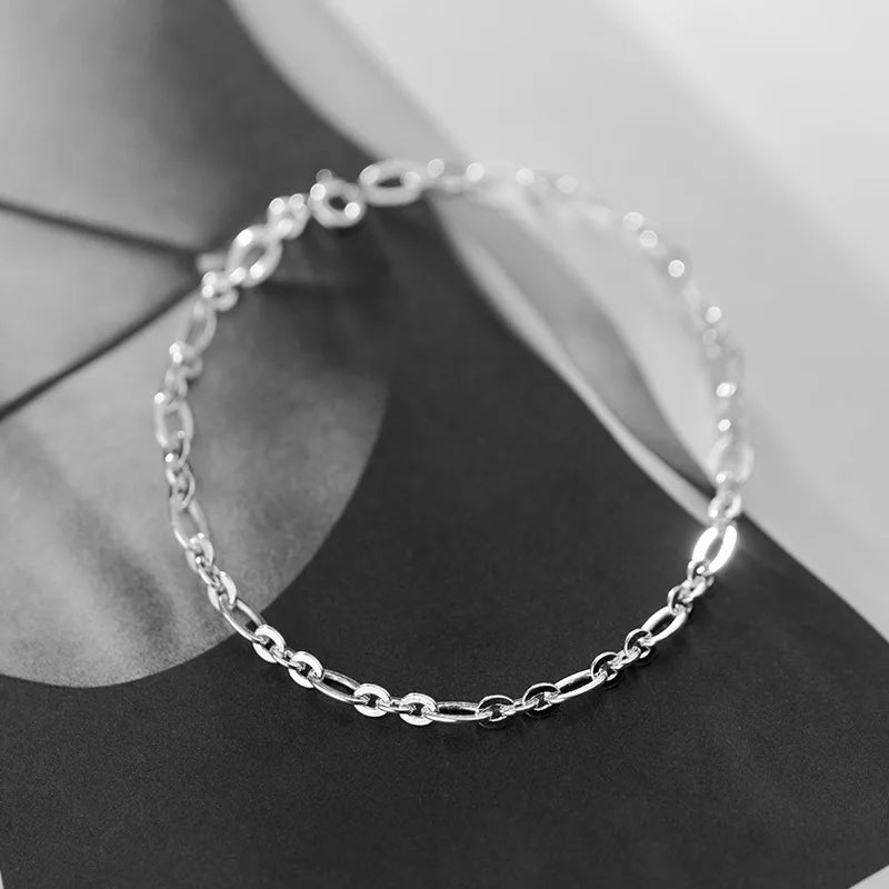 925 Sterling Silver Polished/Wave Oval Chain Bracelet