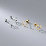 925 Silver Heart Screw Stud Earrings For Women Girls