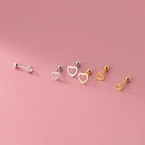 925 Silver Heart Screw Stud Earrings For Women Girls