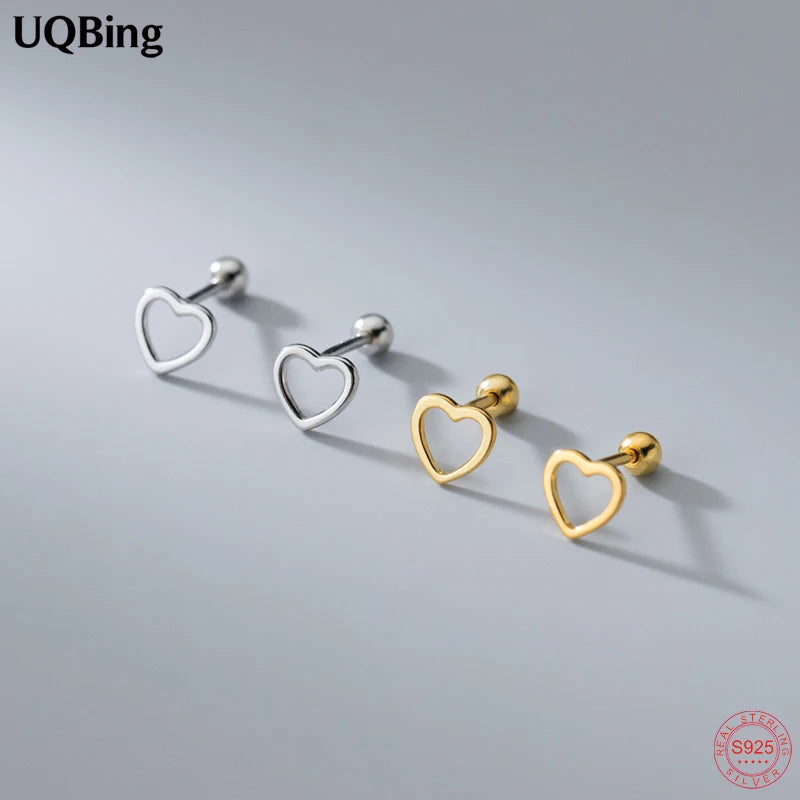 925 Silver Heart Screw Stud Earrings For Women Girls