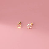 925 Silver Heart Screw Stud Earrings For Women Girls