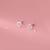 925 Silver Heart Screw Stud Earrings For Women Girls