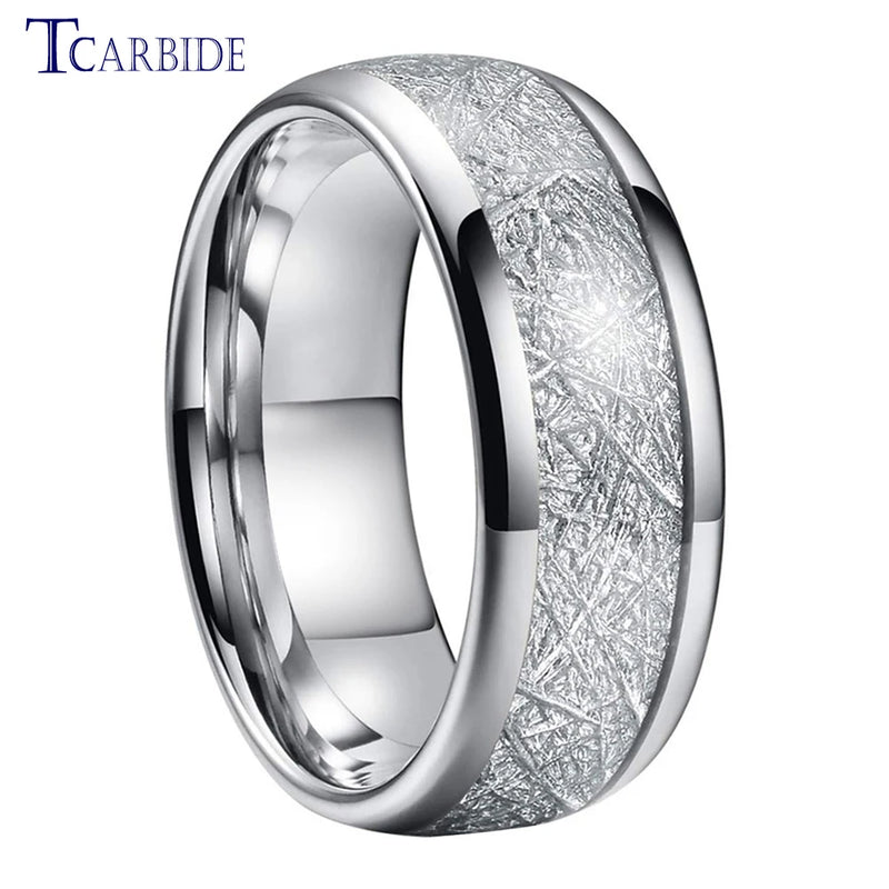 Tungsten Meteorite Inlay Wedding Band Gift Jewelry Comfort Fit