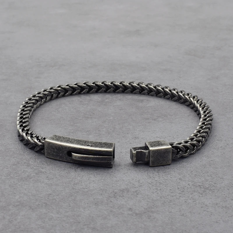 4MM Chain Men's Bracelet Antique Stainless Steel Boys Bracelets