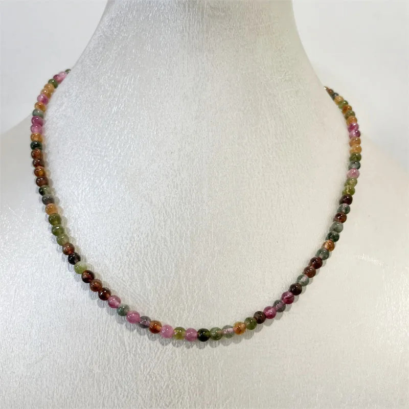 4MM Clear Brazil Tourmaline Necklace Natural Stone Chocker Beaded