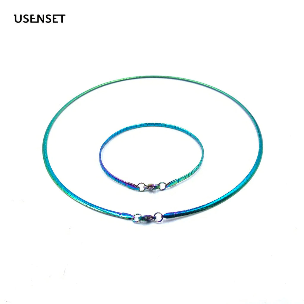 Colorful Stainless Steel Necklace and Bracelet Set for Women