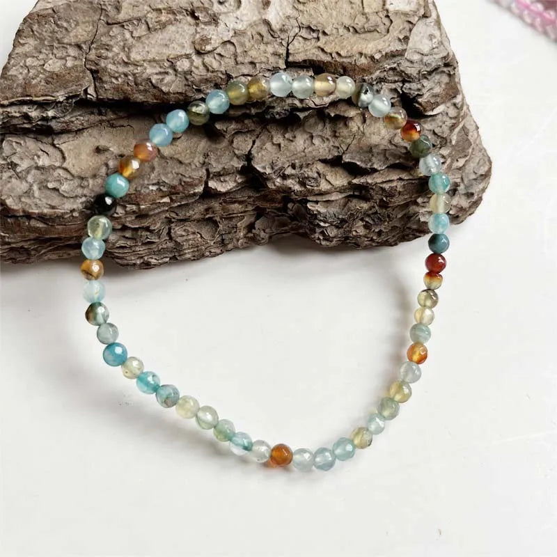 4MM Faceted Agate Bracelet Healing Power Natural Stone Bead Hand Row Gemstone