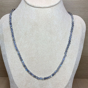 4MM Faceted Labradorite Necklace S925 Silver Chains Gemstones Collier Women Gift
