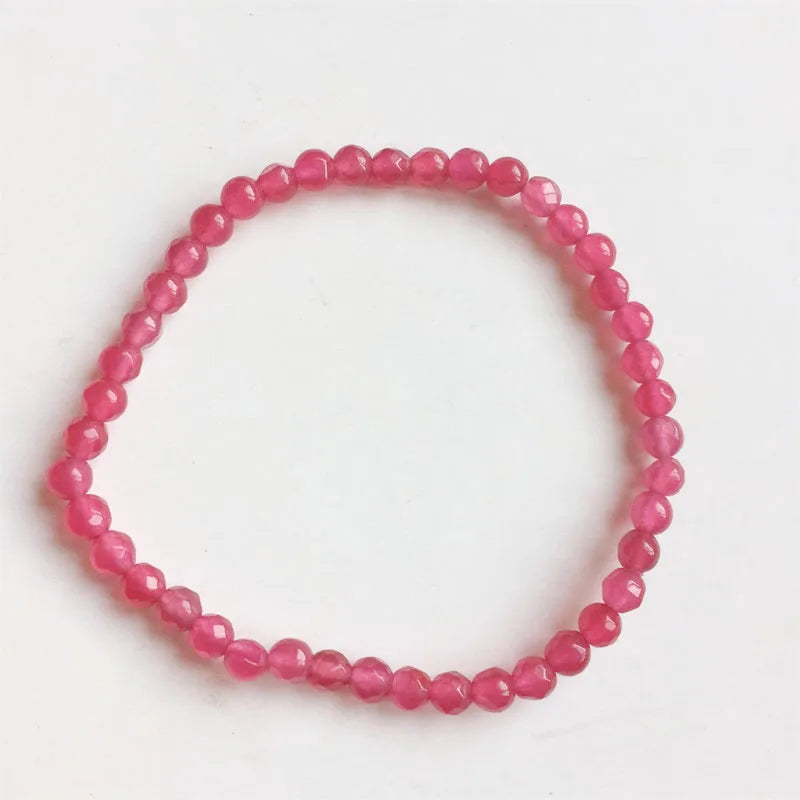 4MM Faceted Peach Emerald Red Ruby Jade Bracelet Vintage Natural Stone Jewelry