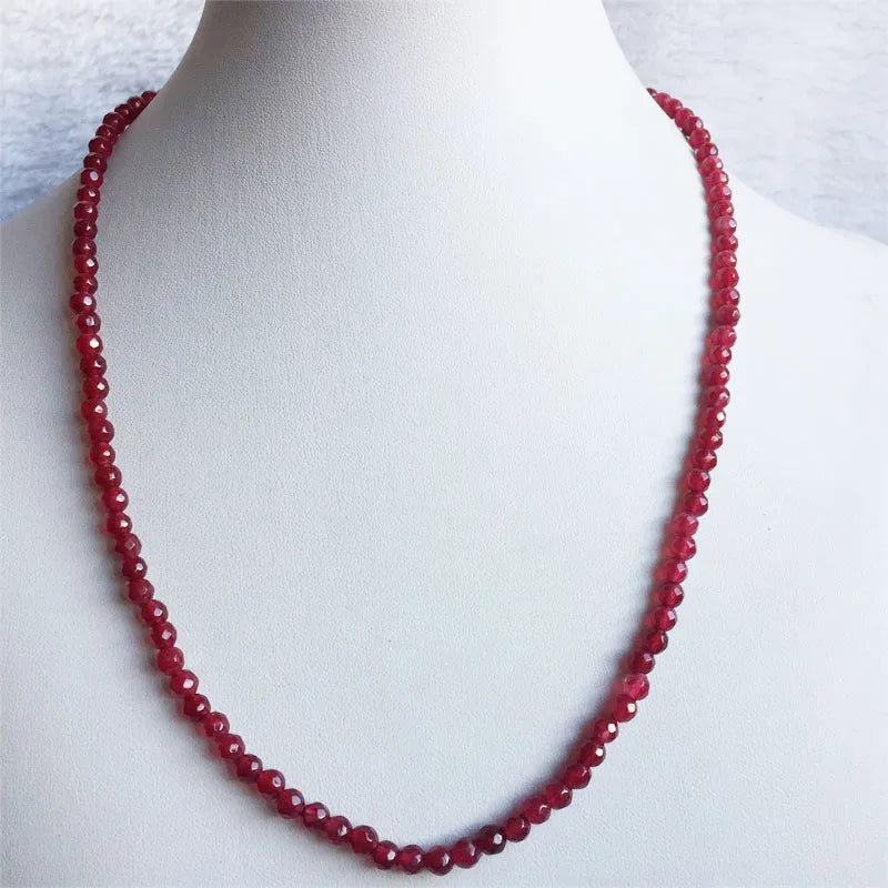 4MM Faceted Round Opaque Clear Red Ruby Necklace Choker
