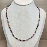 4MM Faceted Tourmaline Necklace Rainbow Natural Stones S925 Silver Collier