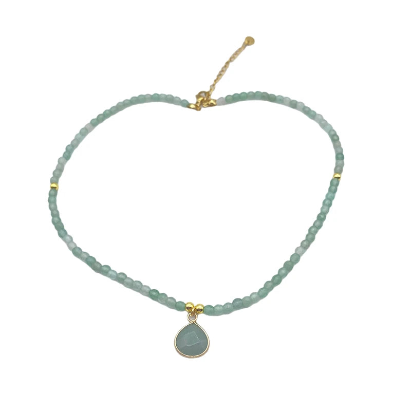 4MM Stone Beaded Choker Necklace 18K Gold Plated Crystal Short Necklace