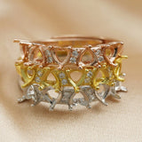 4MM Heart Prong Ring Settings 5 Stones Rose Plated Solid 925 Sterling Silver