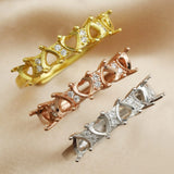 4MM Heart Prong Ring Settings 5 Stones Rose Plated Solid 925 Sterling Silver