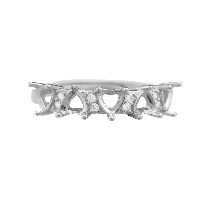 4MM Heart Prong Ring Settings 5 Stones Rose Plated Solid 925 Sterling Silver