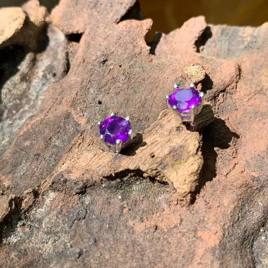 4MM Amethyst Stud Earrings 925 Sterling Silver Vintage Gift