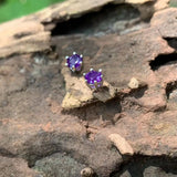 4MM Amethyst Stud Earrings 925 Sterling Silver Vintage Gift