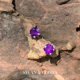4MM Amethyst Stud Earrings 925 Sterling Silver Vintage Gift