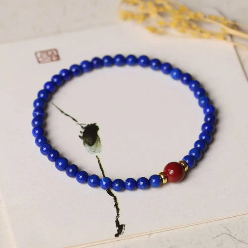 4MM Lapis Lazuli Cinnabar Beads Yoga Bracelet Mental Practice Cuff