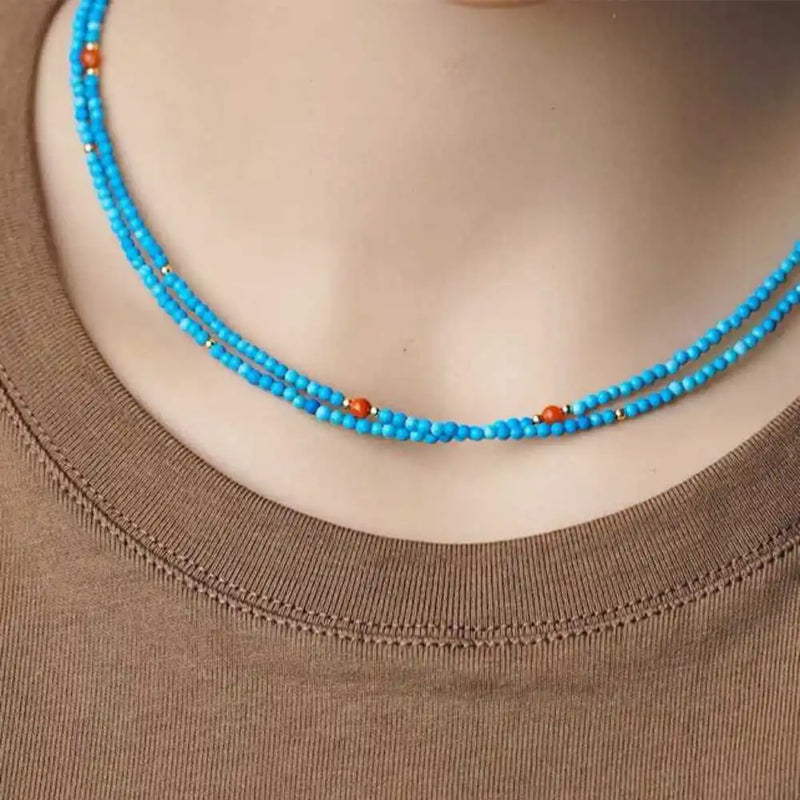 Turquoise Beads Necklace Double Row 18in Meditation Bless DIY Yoga Cuff