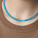 Turquoise Beads Necklace Double Row 18in Meditation Bless DIY Yoga Cuff